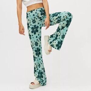 Urban Outfitters Bryn Hippie Floral Pull-On Flare Pants Green Sz XS